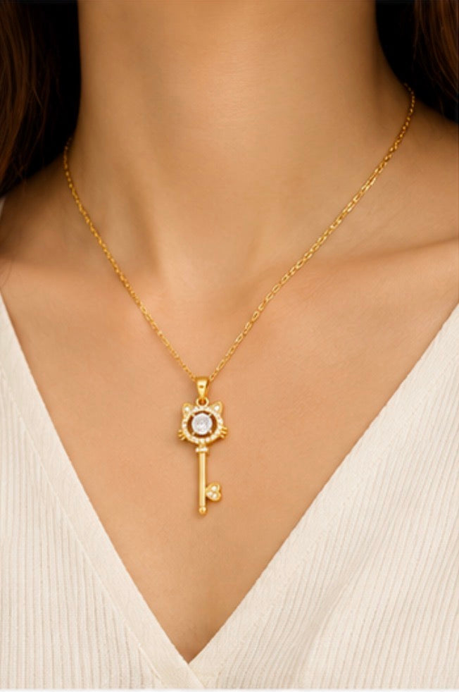 Cute Cat Key Pendant Necklace for Women