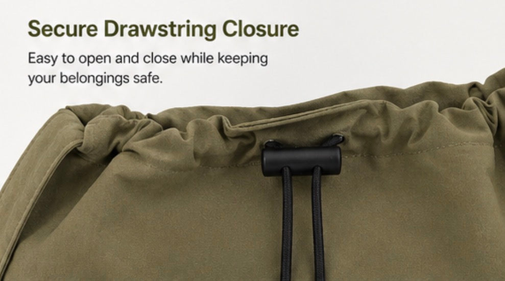 Minimalist style Drawstring Nylon Shoulder Tote Bag (Waterproof, Large Capacity)