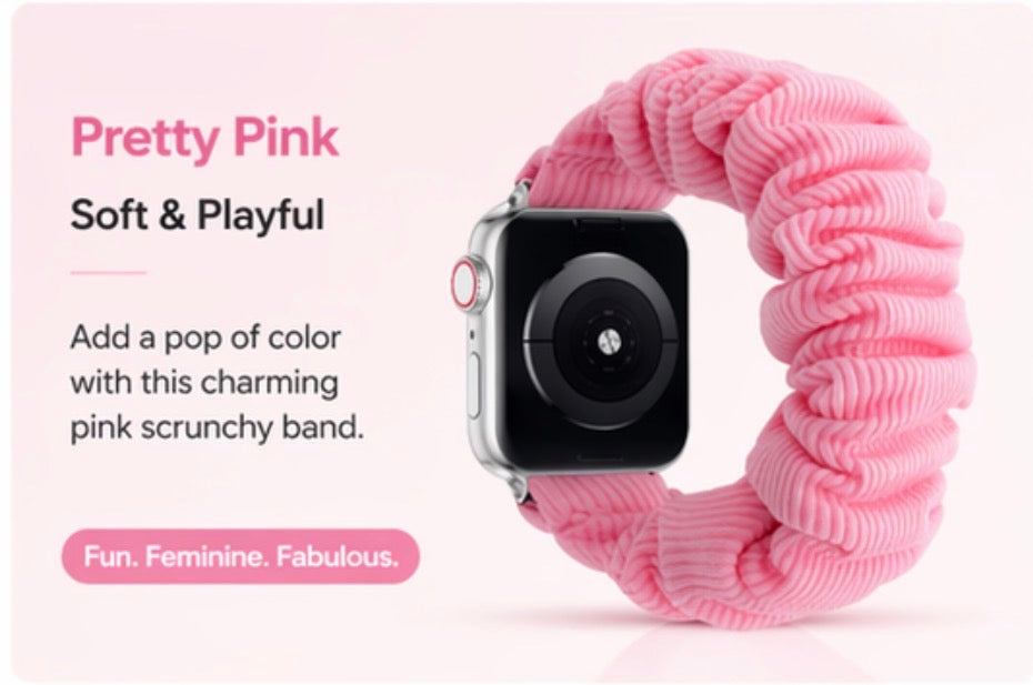 Watch â€“ Soft Stretchy Fabric Wrist Strap â€“ Comfortable, Secure Fit â€“ Cute Stylish Watch Band for Women (Black, Pink)