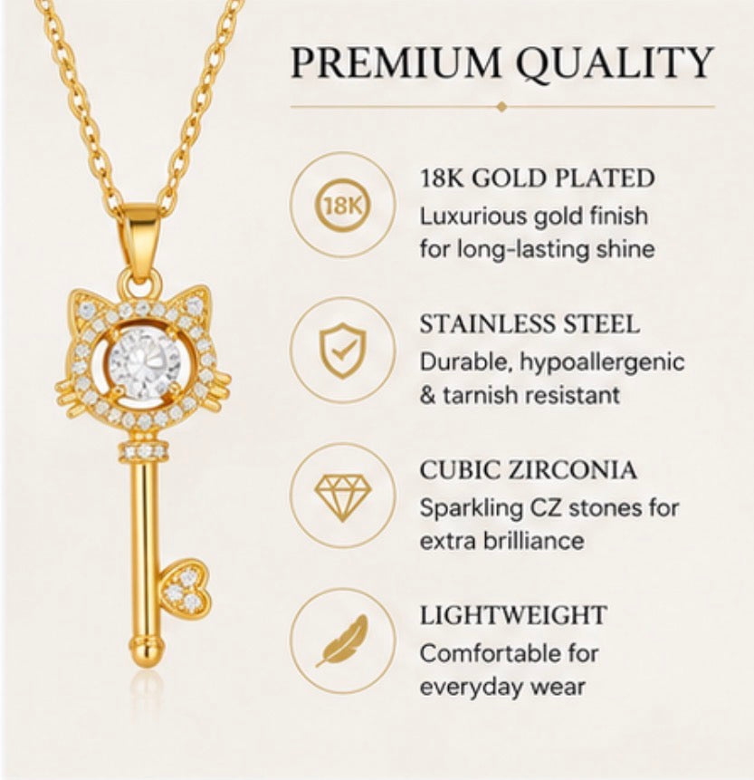 Cute Cat Key Pendant Necklace for Women