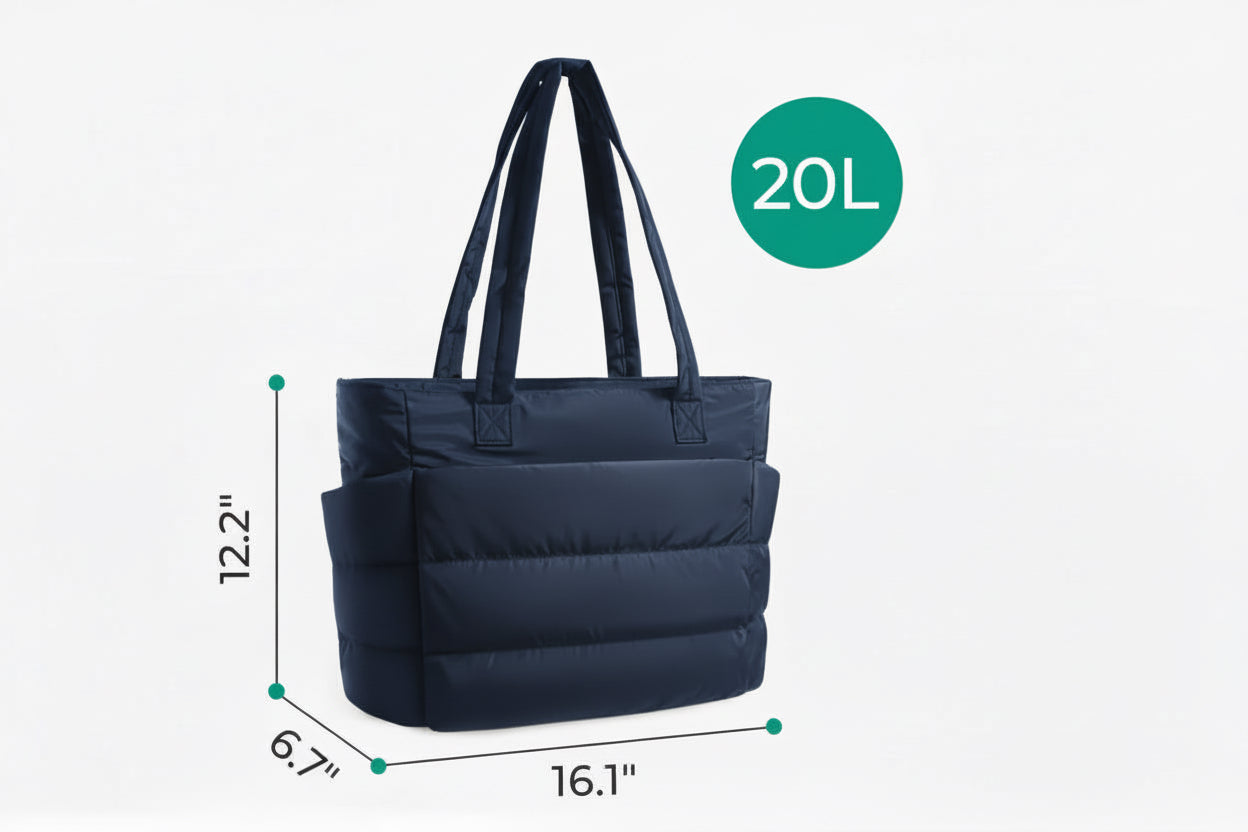 Padded Laptop Tote Bag – 15.6” Quilted Work & Travel Bag (Black & Navy)