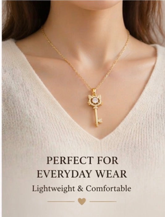 Cute Cat Key Pendant Necklace for Women