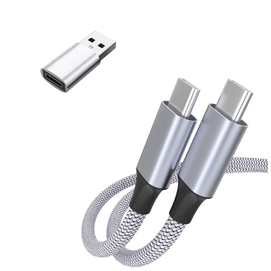 Braided Cable, 30000+ Bend Lifespan, Copper Core for Fast Charging, Silver with USB Type-C to USB-A Adapter