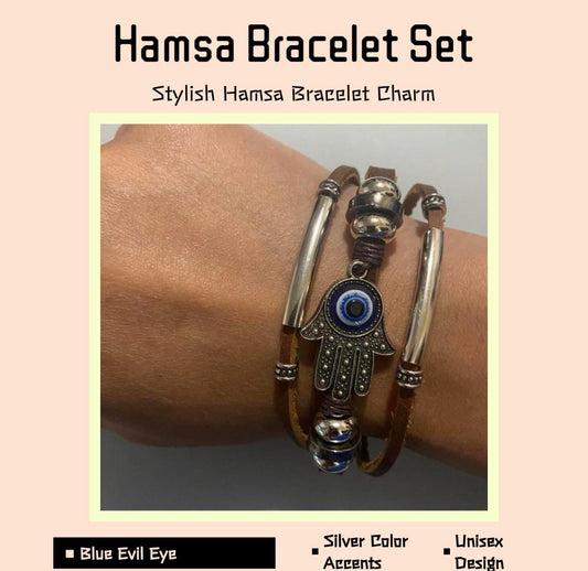 Hamsa Bracelet with Blue Evil Eye & Silver Accents f