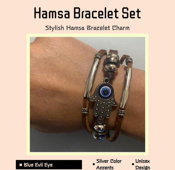 Hamsa Bracelet with Blue Evil Eye & Silver Accents f
