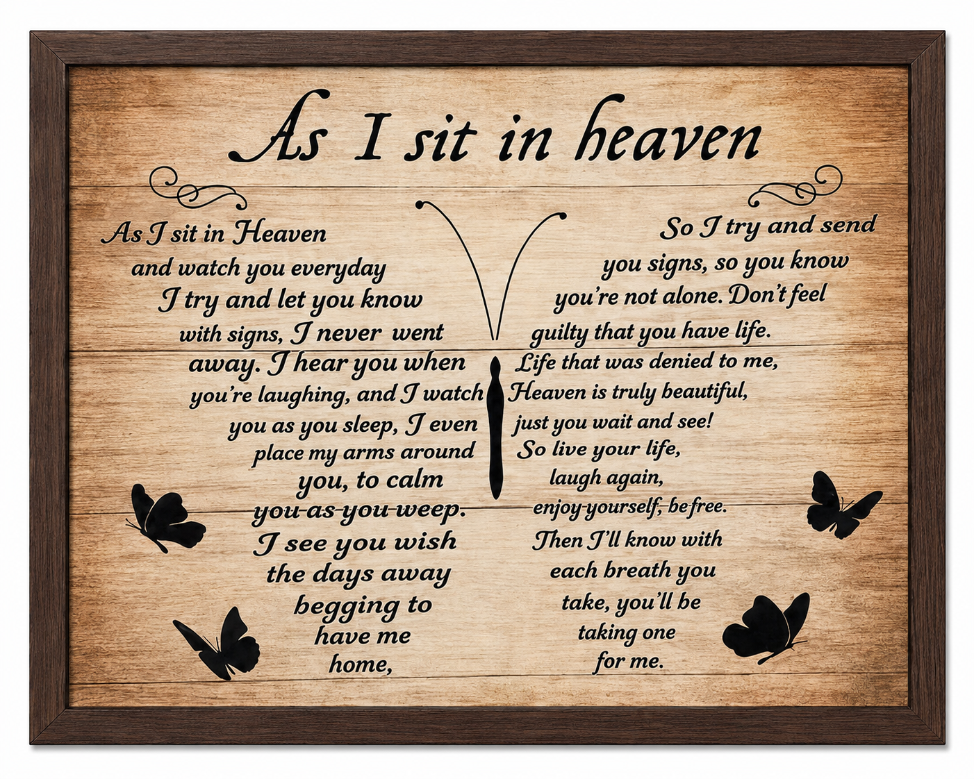 12 x 16 Inch Memorial Wall Art – “As I Sit in Heaven” Poem Plaque with Plastic Frame