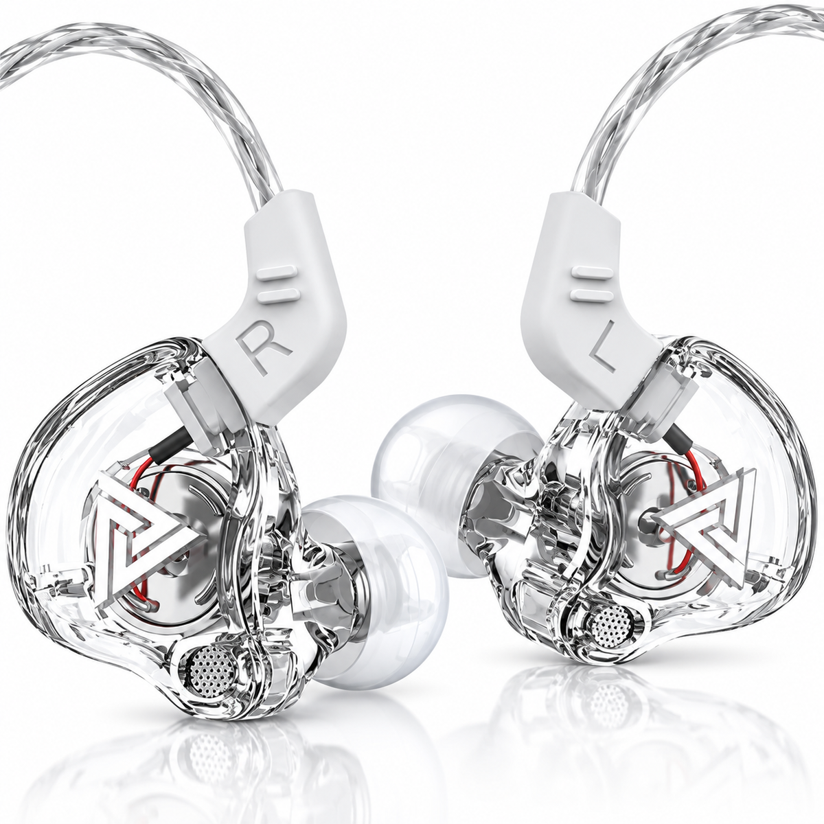 QKZ AK6 DMX Wired In-Ear Earphones, Clear Transparent Earbuds with 10mm Dynamic Driver, 3.5mm Plug, Detachable Cable, In-Line Microphone, Over-Ear Ear Hooks for Music, Gaming & Everyday Use