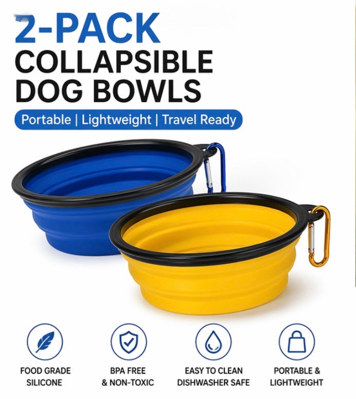 Collapsible Dog Bowl 2-Pack (Blue & Yellow)