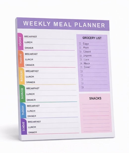 Weekly Meal Planner Notepad with Grocery List & Snacks Section – Compact Meal Prep Planner Pad for Home Care, Seniors, Families & Healthy Eating Organizations