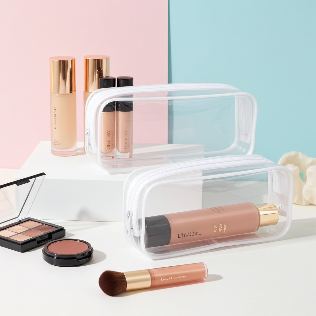 Clear Pouch for Makeup or Pencils Transparent Storage Case with Handle for Brushes and Cosmetics in Black or White Ideal for Travel and Organization