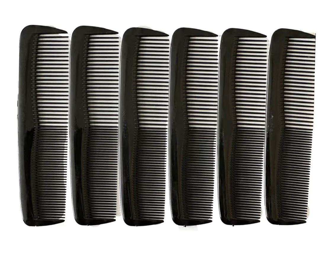 Professional Hair Combs, 6 Pack, Black Plastic Styling Combs
