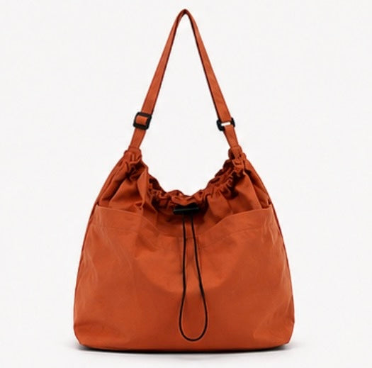 Minimalist style Drawstring Nylon Shoulder Tote Bag (Waterproof, Large Capacity)