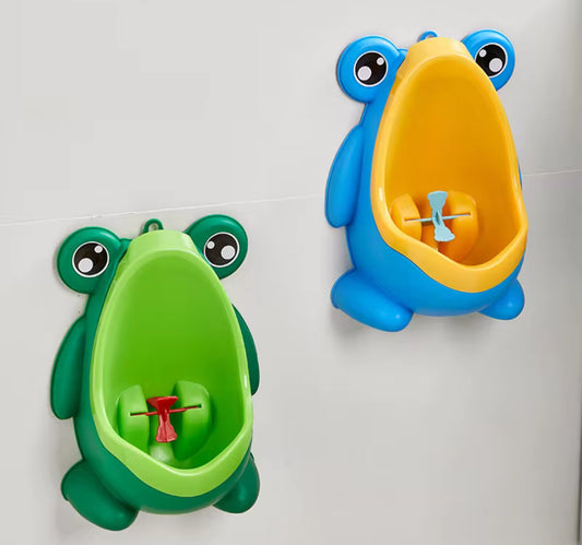 Kids Frog Potty Training Urinal, Wall-Mounted, Green or Blue and Yellow