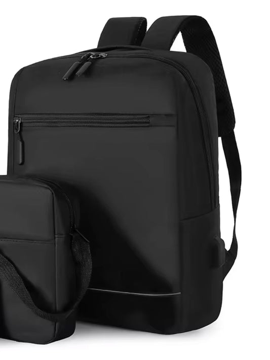 Black Laptop Bag with USB Charging Port Black Oxford Backpack for Travel and Work Durable Spacious Design Essential for Daily Use