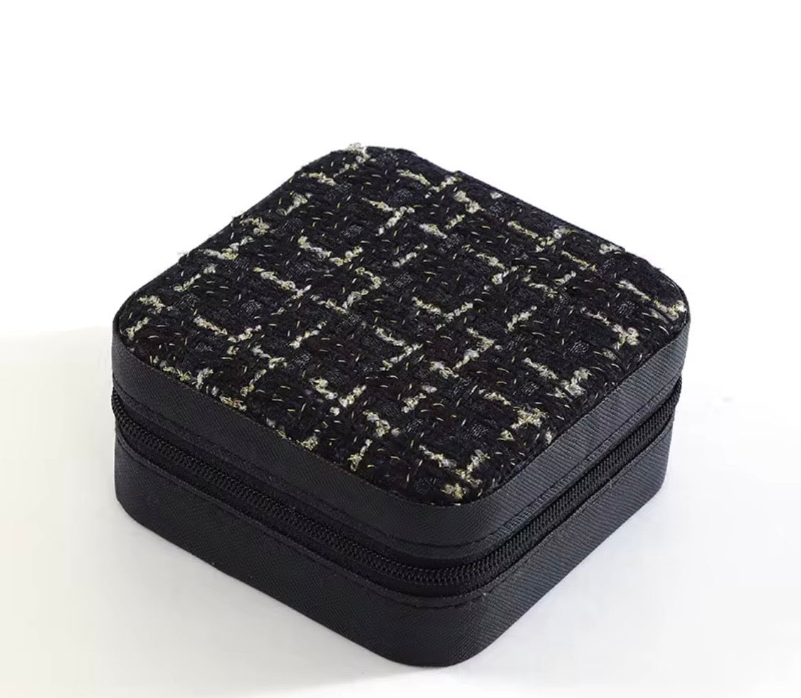 Jewelry Box - Black Fabric with Zipper Closure