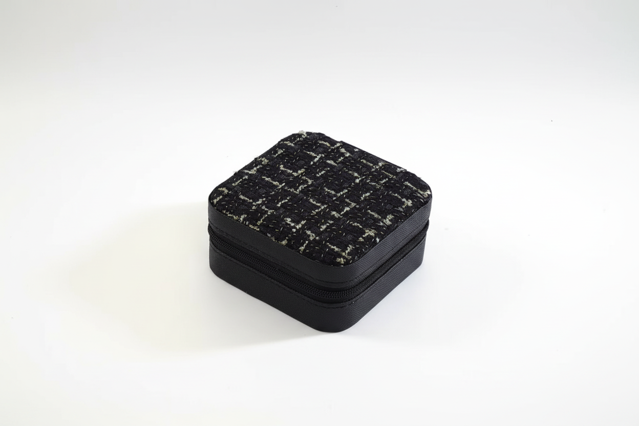 Jewelry Box - Black Fabric with Zipper Closure