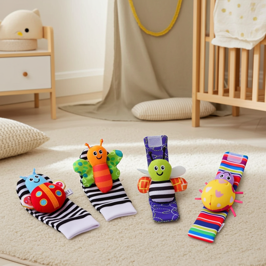Baby Wrist Rattle Socks Set, Colorful Animal Design, Zebra Stripes