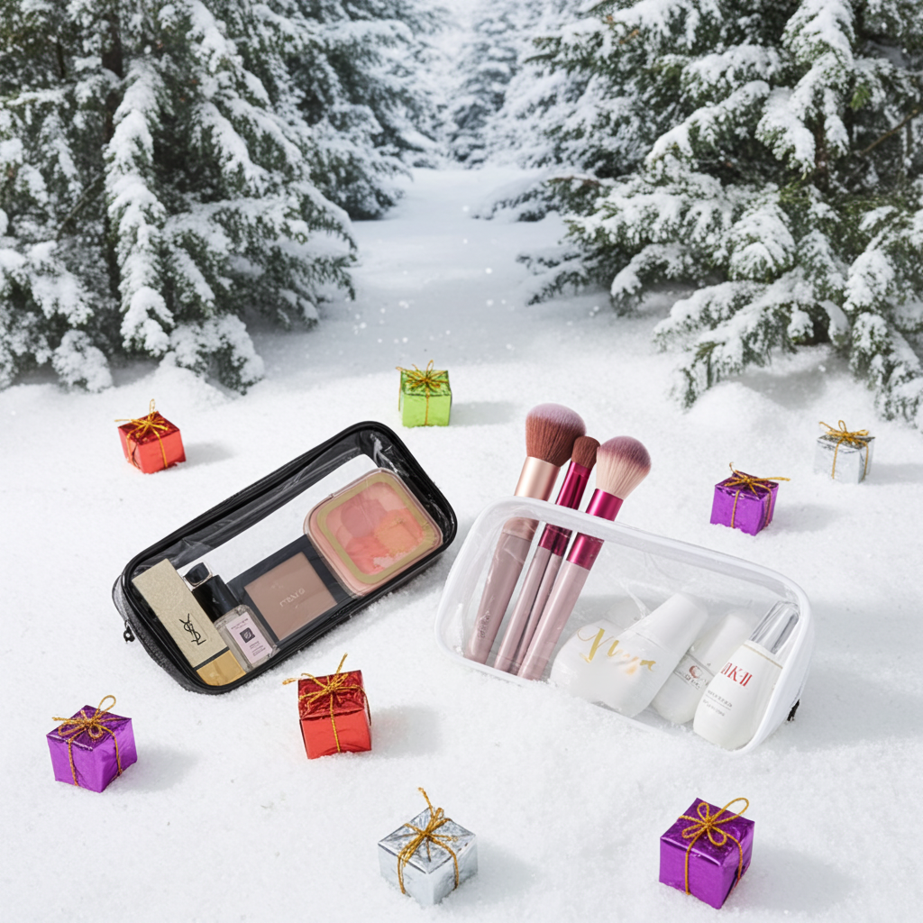 Clear Pouch for Makeup or Pencils Transparent Storage Case with Handle for Brushes and Cosmetics in Black or White Ideal for Travel and Organization