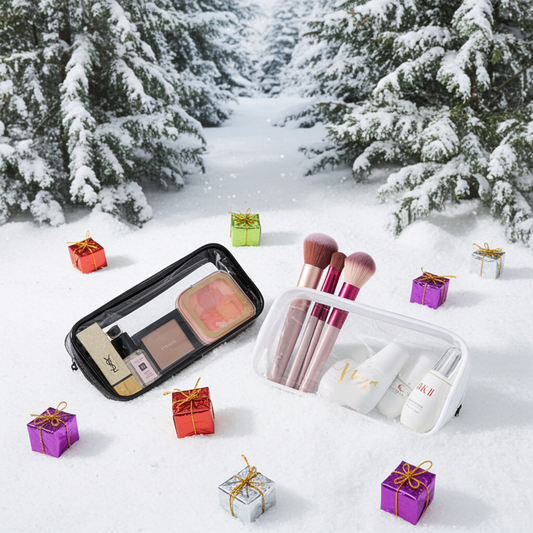 Clear Pouch for Makeup or Pencils Transparent Storage Case with Handle for Brushes and Cosmetics in Black or White Ideal for Travel and Organization