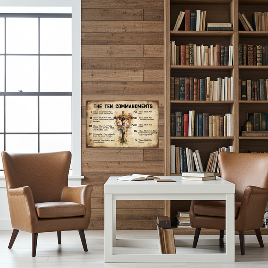 The Ten Commandments Wall Art, Religious Scripture Print, Vintage Style Christian Home Decor, Biblical Rules Tin Plaque