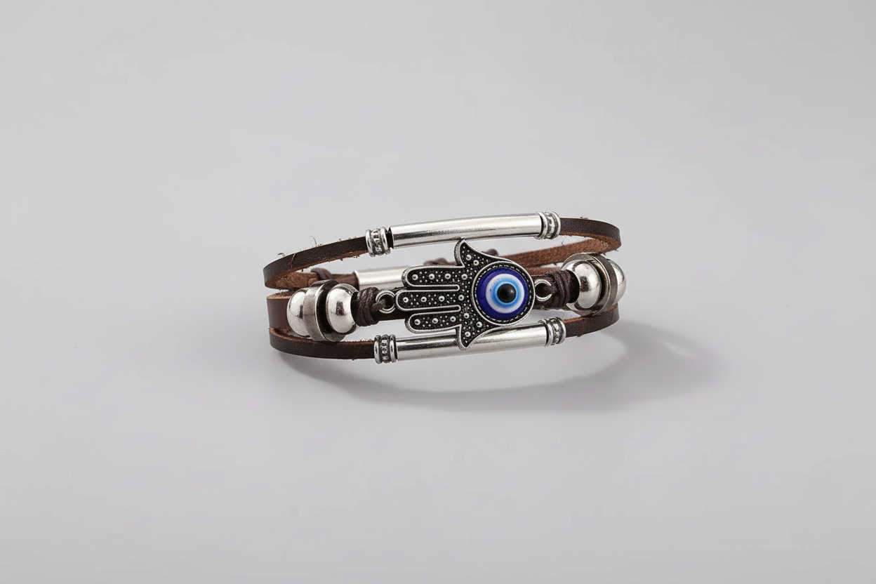 Hamsa Bracelet with Blue Evil Eye & Silver Accents f