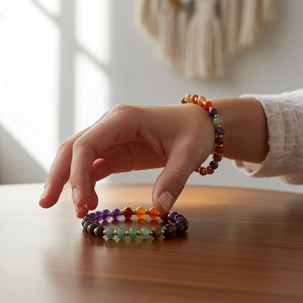 7 Chakra Healing Bracelet Multicolor Gemstone Beads Tiger Eye Amethyst Lapis Lazuli 6.6 Inch Inner Circumference Gold Spacers for Energy Balance and Wellness