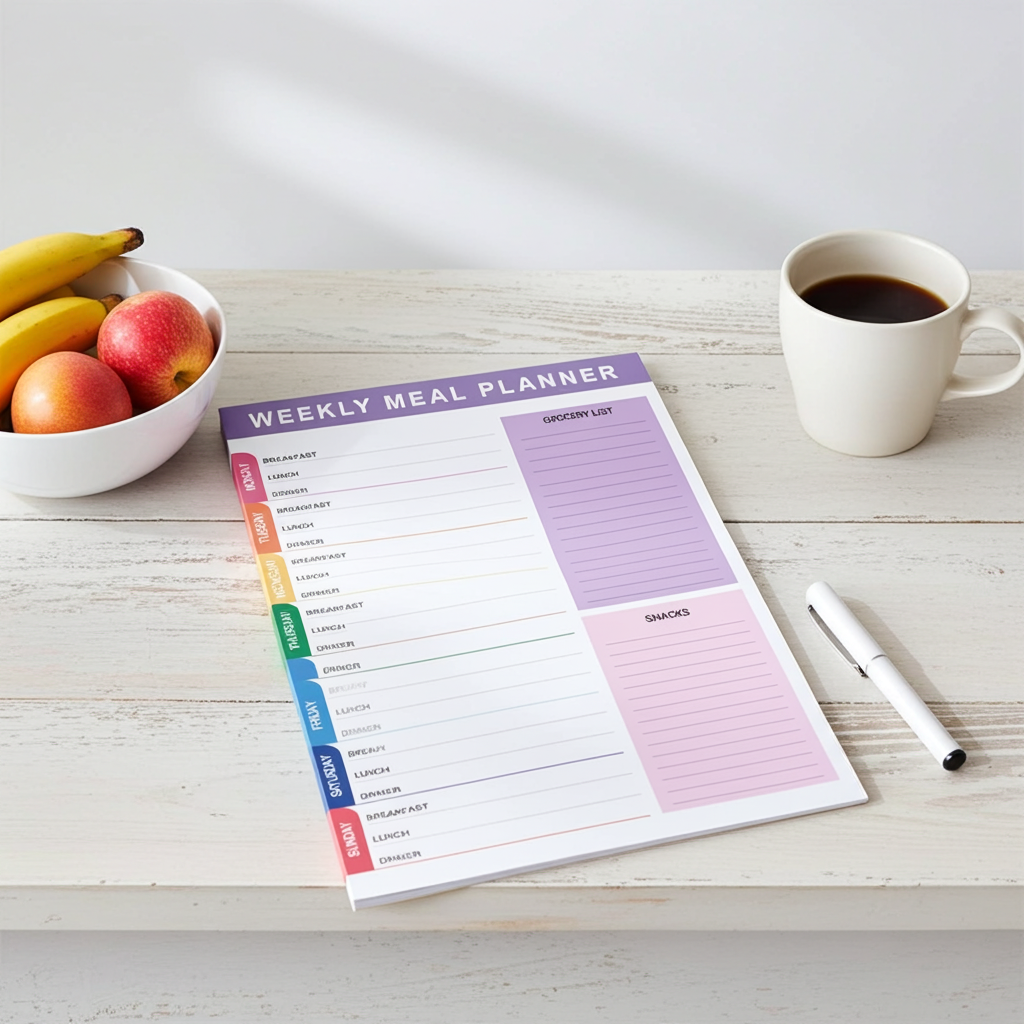 Weekly Meal Planner Notepad with Grocery List, 7 Days Breakfast Lunch Dinner Schedule, Snacks Section, Purple