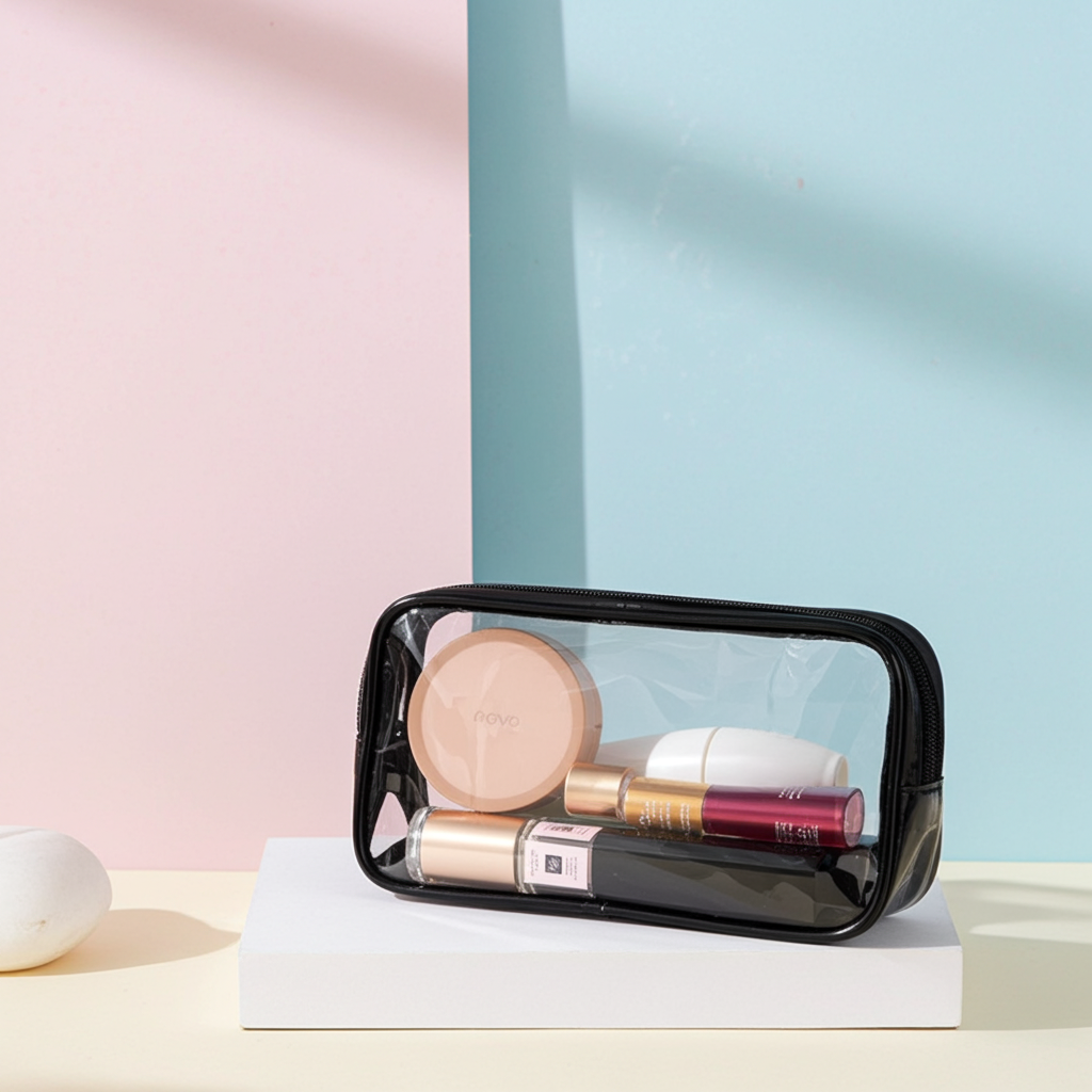 Clear Pouch for Makeup or Pencils Transparent Storage Case with Handle for Brushes and Cosmetics in Black or White Ideal for Travel and Organization