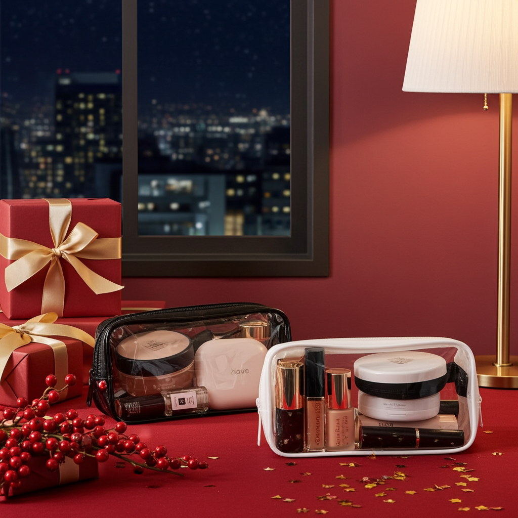 Clear Pouch for Makeup or Pencils Transparent Storage Case with Handle for Brushes and Cosmetics in Black or White Ideal for Travel and Organization