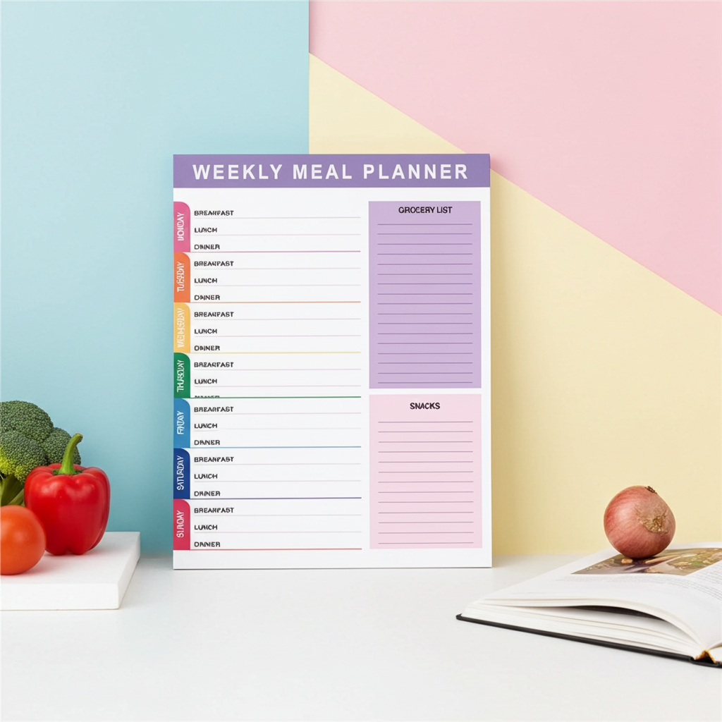 Weekly Meal Planner Notepad with Grocery List, 7 Days Breakfast Lunch Dinner Schedule, Snacks Section, Purple