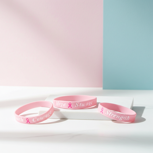 3 Breast Cancer Awareness Silicone Bracelets with Faith Courage Hope Strength Pink Ribbon Design for Support Comfortable Durable Daily Accessory