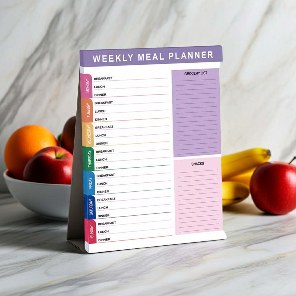 Weekly Meal Planner Notepad with Grocery List, 7 Days Breakfast Lunch Dinner Schedule, Snacks Section, Purple