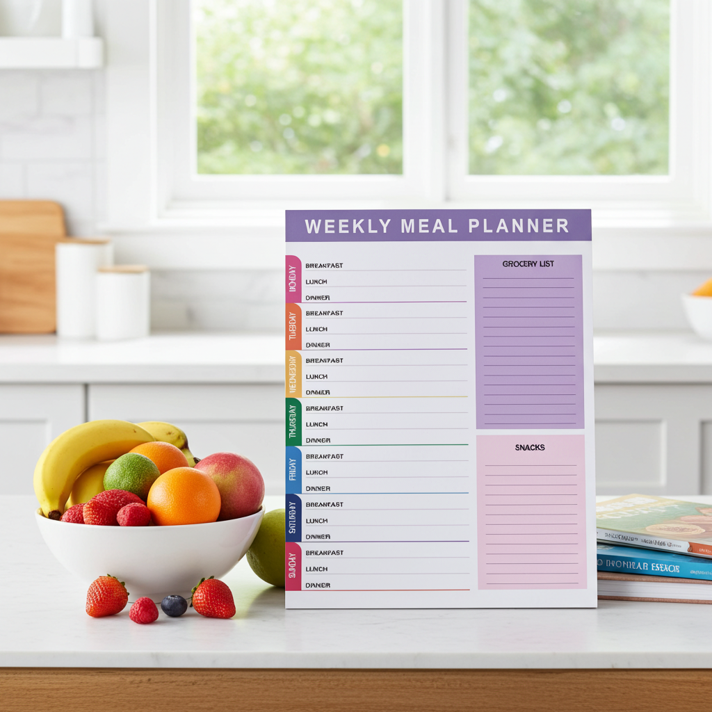Weekly Meal Planner Notepad with Grocery List, 7 Days Breakfast Lunch Dinner Schedule, Snacks Section, Purple