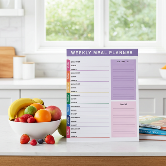 Weekly Meal Planner Notepad with Grocery List, 7 Days Breakfast Lunch Dinner Schedule, Snacks Section, Purple