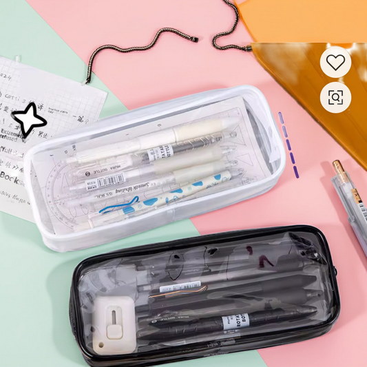 Clear Pouch for Makeup or Pencils Transparent Storage Case with Handle for Brushes and Cosmetics in Black or White Ideal for Travel and Organization