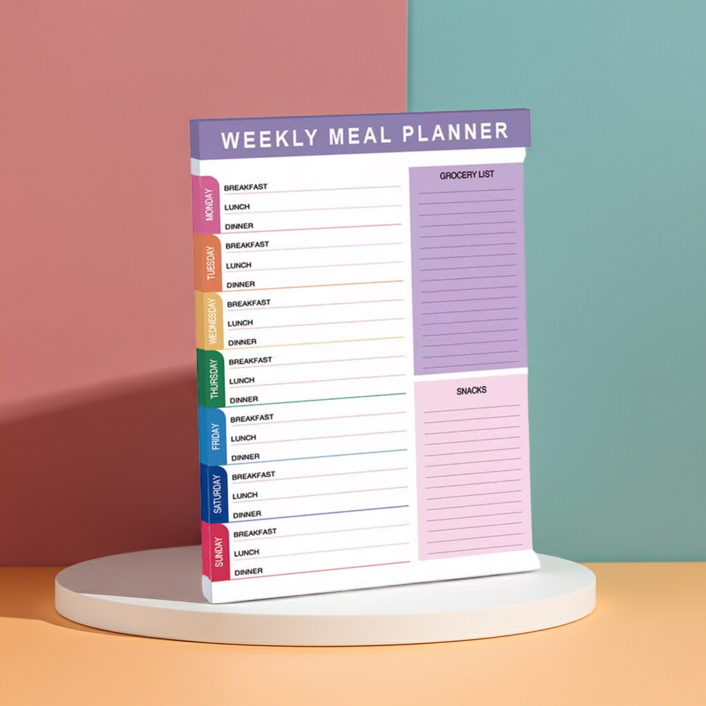 Weekly Meal Planner Notepad with Grocery List, 7 Days Breakfast Lunch Dinner Schedule, Snacks Section, Purple