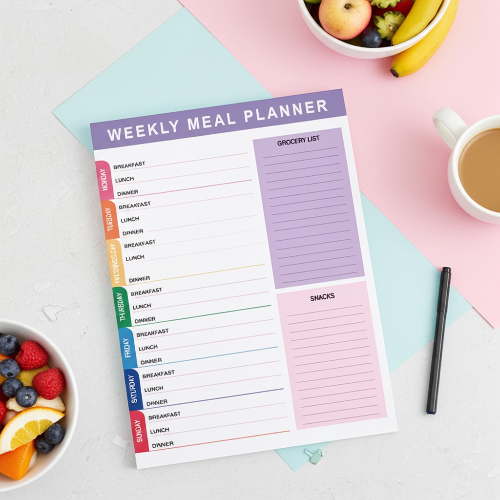 Weekly Meal Planner Notepad with Grocery List, 7 Days Breakfast Lunch Dinner Schedule, Snacks Section, Purple