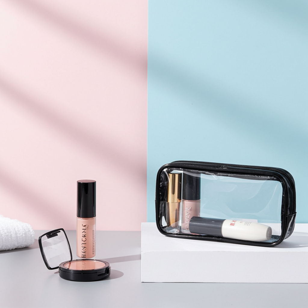 Clear Pouch for Makeup or Pencils Transparent Storage Case with Handle for Brushes and Cosmetics in Black or White Ideal for Travel and Organization